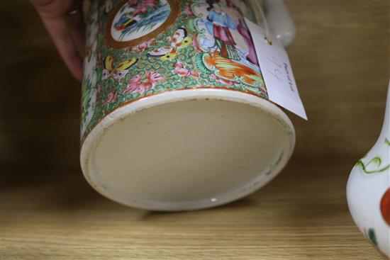 Two Chinese teapots, a bowl and an ornament